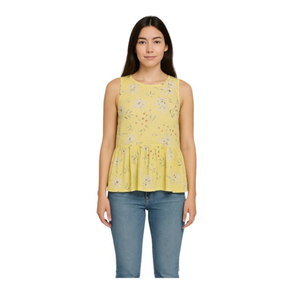 Velvet by Graham & Spencer Yellow Floral Gauze Simora Peplum Baby Doll Tank Top
